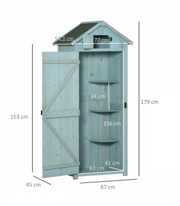 Wooden Garden Storage Shed Tool Storage Box, 77 x 54 x 179 cm, Blue