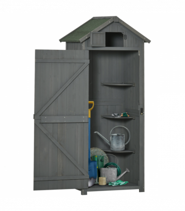 Wooden Garden Storage Shed Tool Storage Box, 77 x 54 x 179 cm, Grey