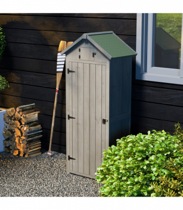 Wooden Garden Storage Shed Tool Storage Box, 77 x 54 x 179 cm, Grey