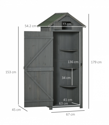 Wooden Garden Storage Shed Tool Storage Box, 77 x 54 x 179 cm, Grey