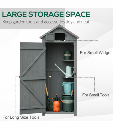 Wooden Garden Storage Shed Tool Storage Box, 77 x 54 x 179 cm, Grey