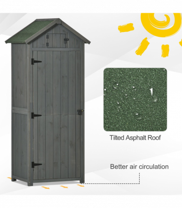 Wooden Garden Storage Shed Tool Storage Box, 77 x 54 x 179 cm, Grey