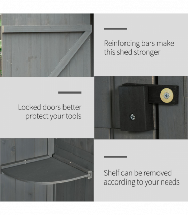 Wooden Garden Storage Shed Tool Storage Box, 77 x 54 x 179 cm, Grey