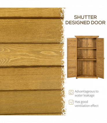 Wooden Garden Storage Shed Unit, 3-Tier Shelves Tool Cabinet Organizer