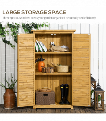Wooden Garden Storage Shed Unit, 3-Tier Shelves Tool Cabinet Organizer