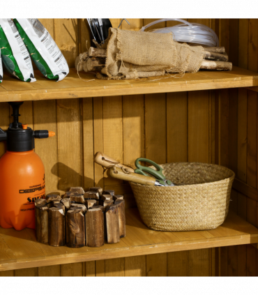 Wooden Garden Storage Shed Unit, 3-Tier Shelves Tool Cabinet Organizer