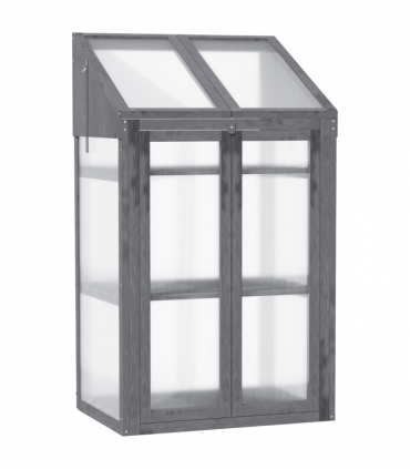 Wooden Greenhouse Cold Frame Grow House w/ Double Door for Flower Grey