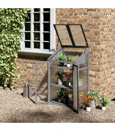 Wooden Greenhouse Cold Frame Grow House w/ Double Door for Flower Grey