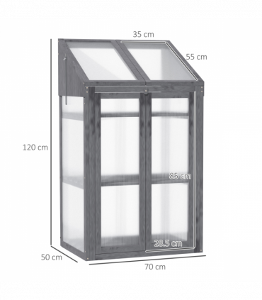 Wooden Greenhouse Cold Frame Grow House w/ Double Door for Flower Grey