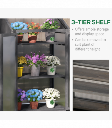 Wooden Greenhouse Cold Frame Grow House w/ Double Door for Flower Grey