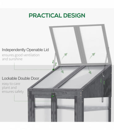 Wooden Greenhouse Cold Frame Grow House w/ Double Door for Flower Grey