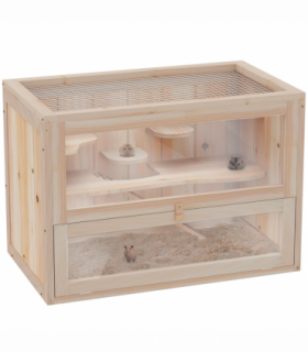 Wooden Hamster Cage Mice Rodents Hutch Small Animals 2 Levels 60x35x42cm