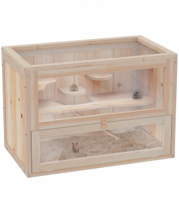 Wooden Hamster Cage Mice Rodents Hutch Small Animals 2 Levels 60x35x42cm