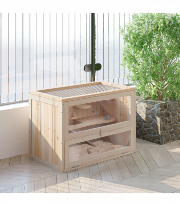 Wooden Hamster Cage Mice Rodents Hutch Small Animals 2 Levels 60x35x42cm