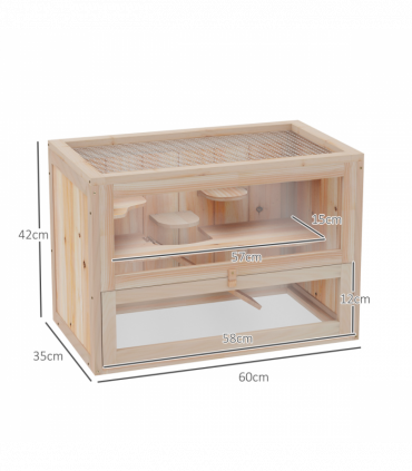 Wooden Hamster Cage Mice Rodents Hutch Small Animals 2 Levels 60x35x42cm