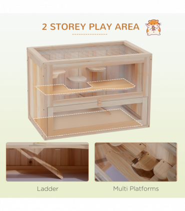 Wooden Hamster Cage Mice Rodents Hutch Small Animals 2 Levels 60x35x42cm