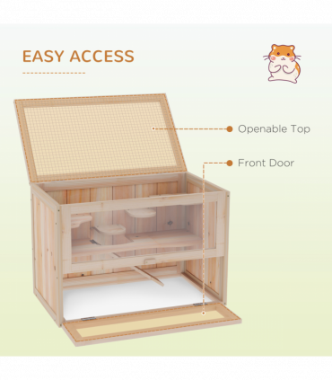 Wooden Hamster Cage Mice Rodents Hutch Small Animals 2 Levels 60x35x42cm