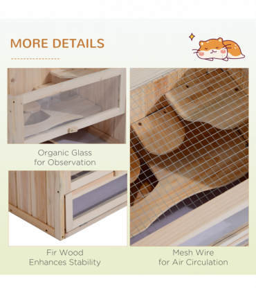 Wooden Hamster Cage Mice Rodents Hutch Small Animals 2 Levels 60x35x42cm