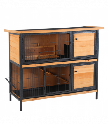 Wooden Metal Rabbit Hutch Pet House Bunny w/ Slide-Out Tray Outdoor Light Yellow