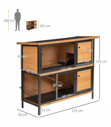 Wooden Metal Rabbit Hutch Pet House Bunny w/ Slide-Out Tray Outdoor Light Yellow