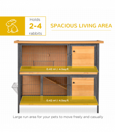 Wooden Metal Rabbit Hutch Pet House Bunny w/ Slide-Out Tray Outdoor Light Yellow