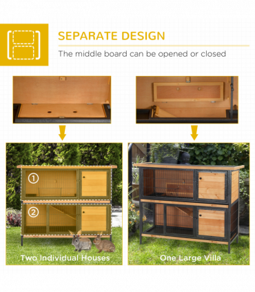 Wooden Metal Rabbit Hutch Pet House Bunny w/ Slide-Out Tray Outdoor Light Yellow