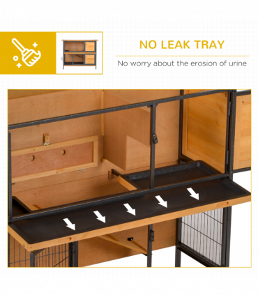 Wooden Metal Rabbit Hutch Pet House Bunny w/ Slide-Out Tray Outdoor Light Yellow