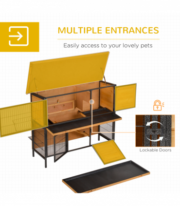 Wooden Metal Rabbit Hutch Pet House Bunny w/ Slide-Out Tray Outdoor Light Yellow