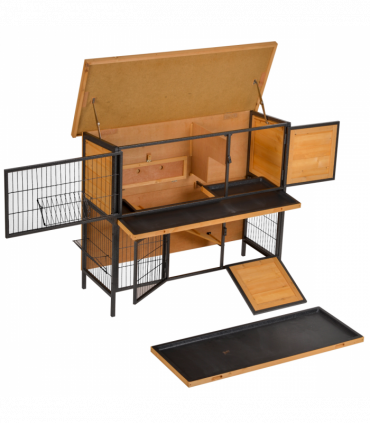 Wooden Metal Rabbit Hutch Pet House Bunny w/ Slide-Out Tray Outdoor Light Yellow