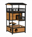 Wooden Outdoor Cat House 3-Tier Kitten Shelter w/ Tilted Roof Yellow