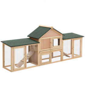 Wooden Rabbit Hutch Bunny Cage Guinea Pig House w/ Slide-out Tray Outdoor Run