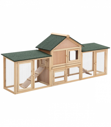Wooden Rabbit Hutch Bunny Cage Guinea Pig House w/ Slide-out Tray Outdoor Run