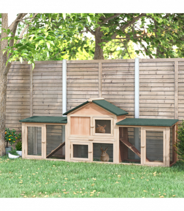 Wooden Rabbit Hutch Bunny Cage Guinea Pig House w/ Slide-out Tray Outdoor Run