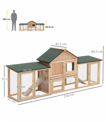 Wooden Rabbit Hutch Bunny Cage Guinea Pig House w/ Slide-out Tray Outdoor Run