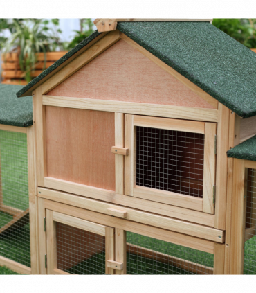 Wooden Rabbit Hutch Bunny Cage Guinea Pig House w/ Slide-out Tray Outdoor Run