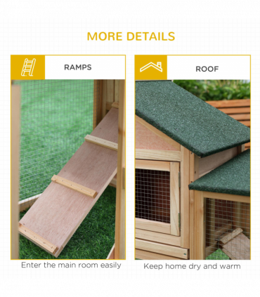 Wooden Rabbit Hutch Bunny Cage Guinea Pig House w/ Slide-out Tray Outdoor Run