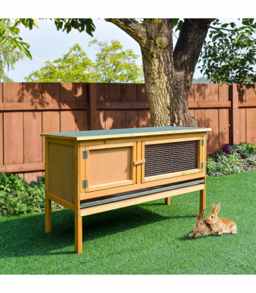 Wooden Rabbit Hutch Bunny Cage Outdoor Small Animal House w/ Hinged Top