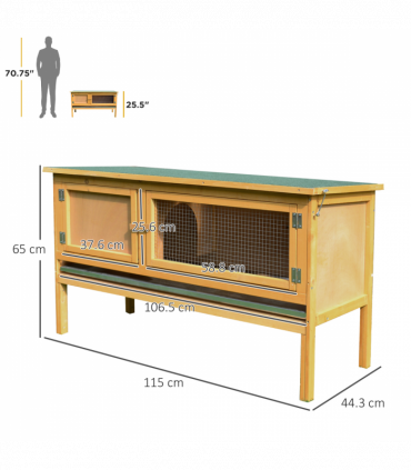 Wooden Rabbit Hutch Bunny Cage Outdoor Small Animal House w/ Hinged Top