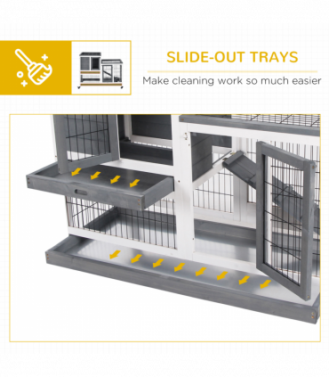 Wooden Rabbit Hutch Bunny Guinea Pigs House Cage Wheels Indoor 110 x 50 x 86cm