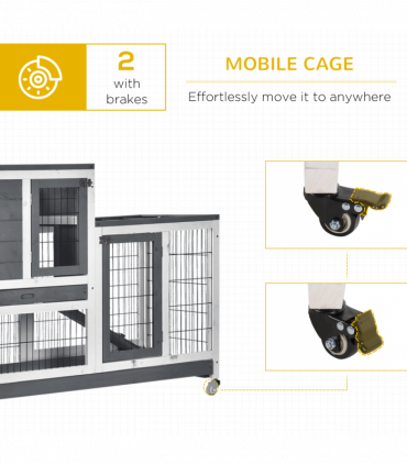 Wooden Rabbit Hutch Bunny Guinea Pigs House Cage Wheels Indoor 110 x 50 x 86cm