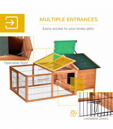 Wooden Rabbit Hutch Detachable Pet House with Openable Run & Roof