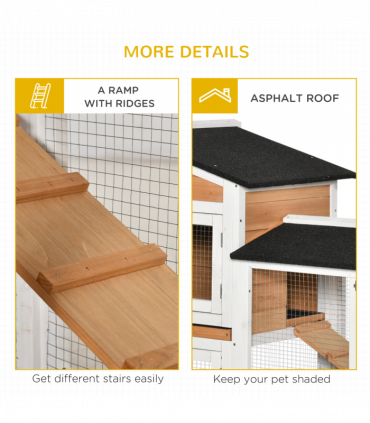 Wooden Rabbit Hutch Guinea Pig Cage Wheels, Run, Slide-Out Tray, Ramp Pawhut