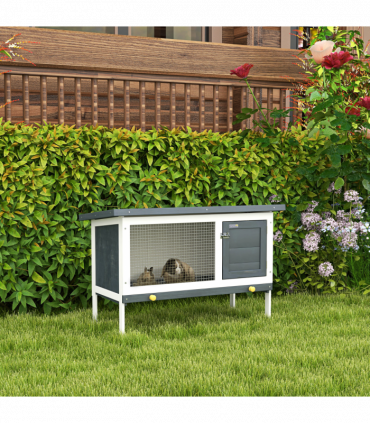 Wooden Rabbit Hutch Small Pet Habitat w/ Dropping Tray Openable Asphalt Roof