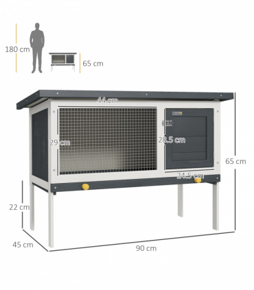 Wooden Rabbit Hutch Small Pet Habitat w/ Dropping Tray Openable Asphalt Roof