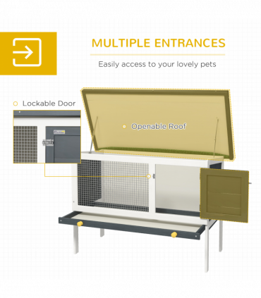 Wooden Rabbit Hutch Small Pet Habitat w/ Dropping Tray Openable Asphalt Roof