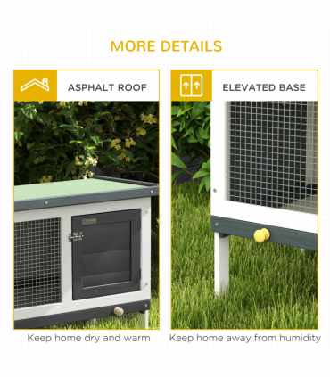 Wooden Rabbit Hutch Small Pet Habitat w/ Dropping Tray Openable Asphalt Roof