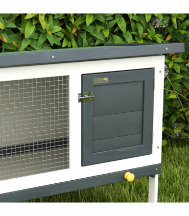 Wooden Rabbit Hutch Small Pet Habitat w/ Dropping Tray Openable Asphalt Roof