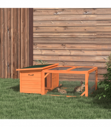 Wooden Rabbit Hutch with Run Small Animal Guinea Pig House 125.5 x 100 x 49cm