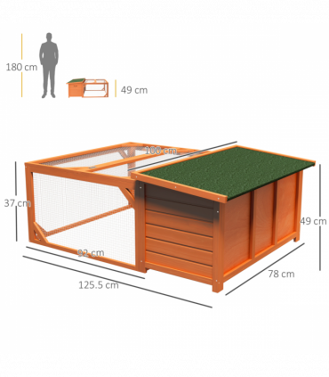 Wooden Rabbit Hutch with Run Small Animal Guinea Pig House 125.5 x 100 x 49cm