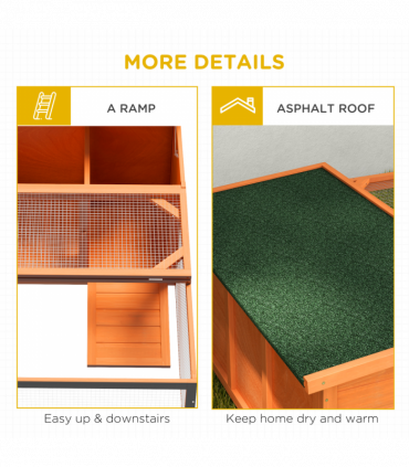 Wooden Rabbit Hutch with Run Small Animal Guinea Pig House 125.5 x 100 x 49cm